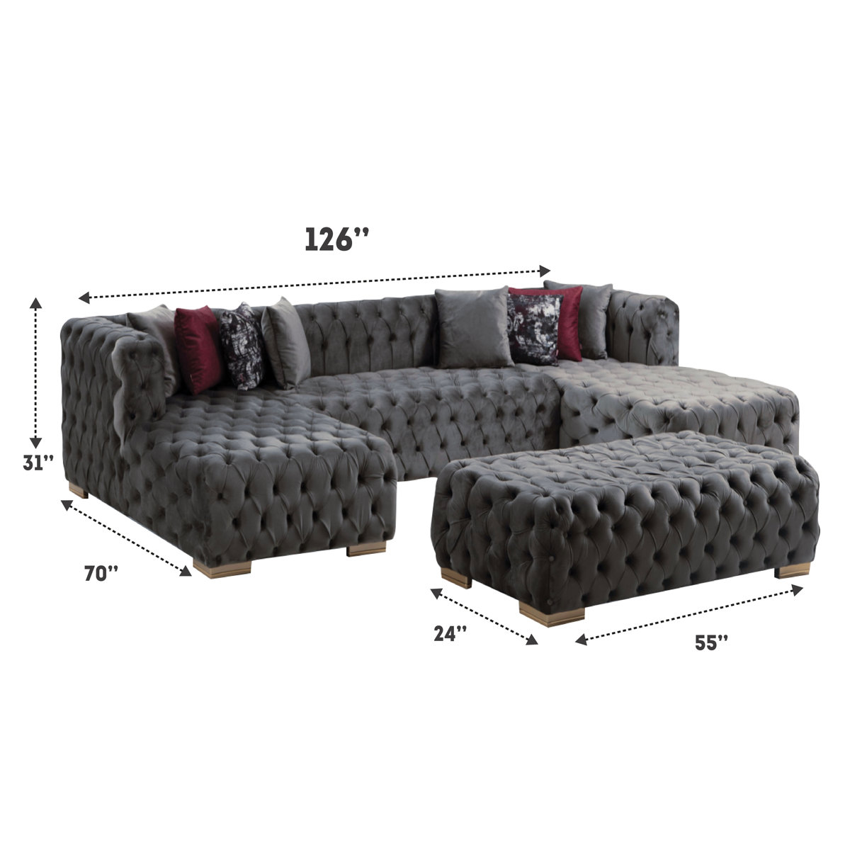 Everly Quinn Verble 126" Wide Symmetrical Sofa & Chaise Wayfair